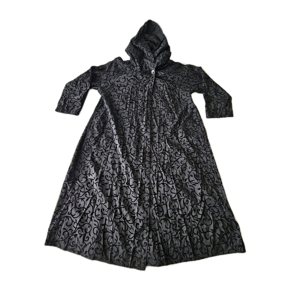Vtg 'Bag It' Black Hooded Goth Emo Renaissance Paisley Artsy Swing Tent Coat 1X